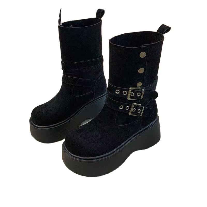 Fashionable Versatile Thick Soled Midsole Boots Women's Autumn Winter New Warm Women's Snow Boots