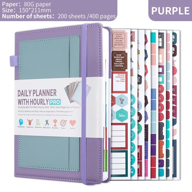 1PACK Plan Book Self-Filling No Date One Page Daily Self-discipline Efficiency Manual Strap Notebook
