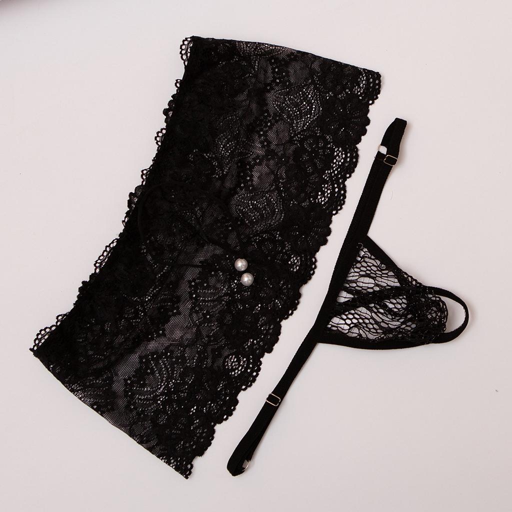 Men's lace sex panties, sexy seductive men's thong two-piece set transparent pocket design T-pants