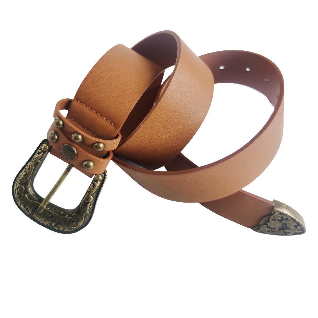 

American Style Women s Extra Wide Retro Carved Three-piece Set Versatile European and American Belt Western Buckle Belt