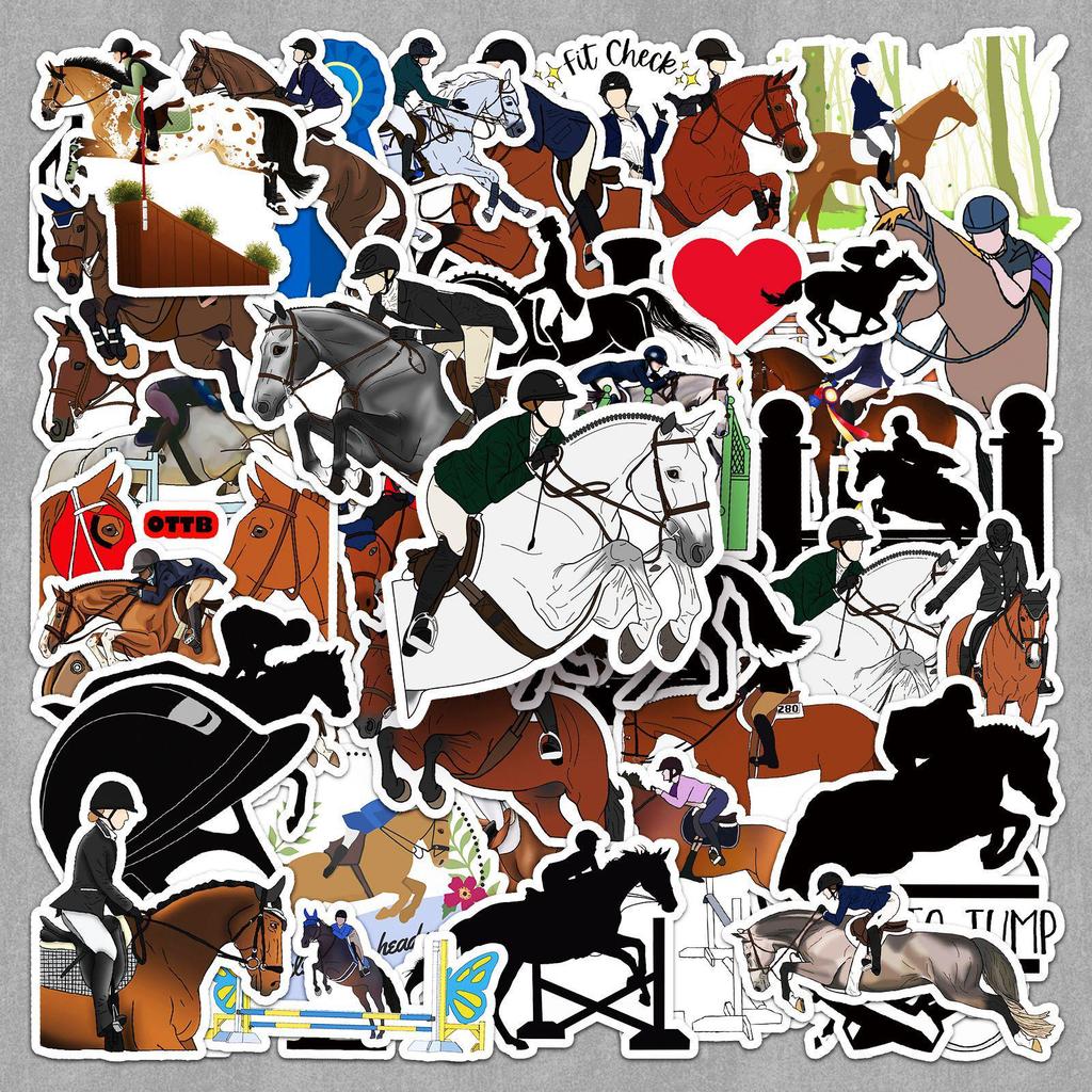 50 Waterproof Cool Sports Cartoon Horse Equestrian Stickers for Phone & Water Bottle Decoration