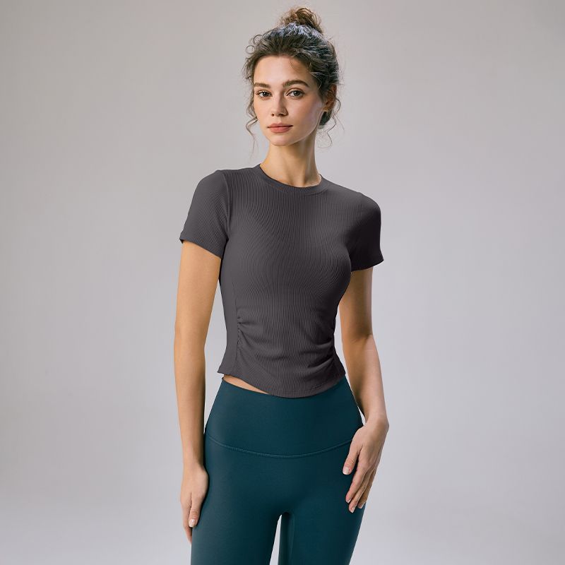 Mitaogirl Kendall Short Sleeve T-shirt Women Summer Slim Fit Slimming Shoulder Basic White T Running Fitness Yoga Clothes