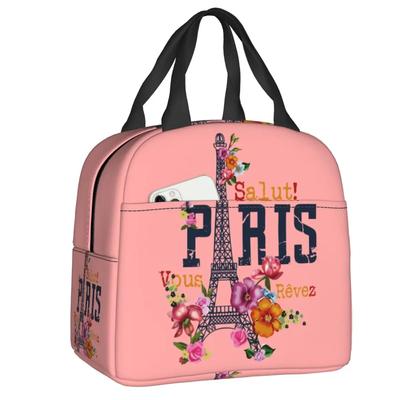 Romantische Florale Eiffelturm Isolierte Lunchtaschen für Frauen Wiederverwendbare Thermokühltasche Lebensmittel Lunchbox Schule