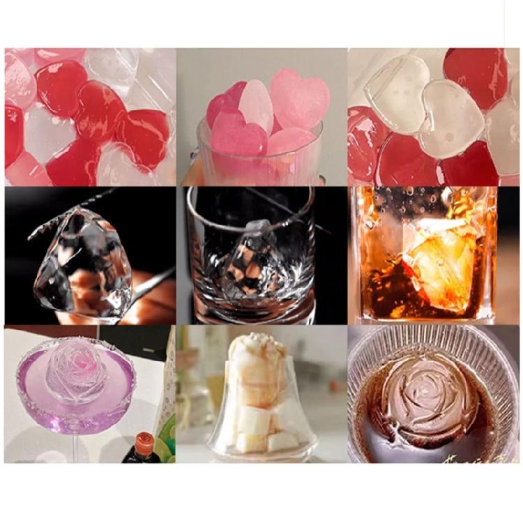 Rose Heart Diamond Ice Cube Mold Food Grade Silicone Ice Maker for Whisky Cocktail Ice Cube Tray Dessert Mold