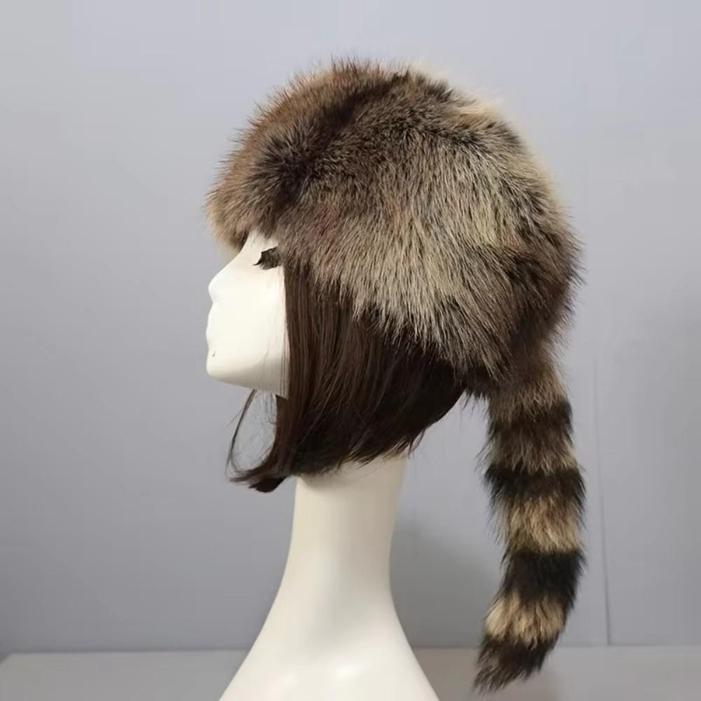 Raccoon Tail Ear Protection Hat Thickened Flat Top Cap High-quality Winter Cap