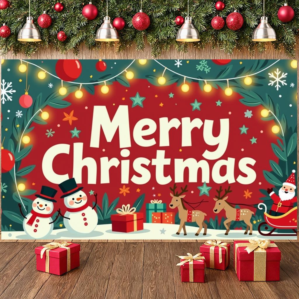 Winter Holiday Banner Santa Claus Figure Christmas Party Display Christmas Banner Reindeer Design Christmas Celebration Banner