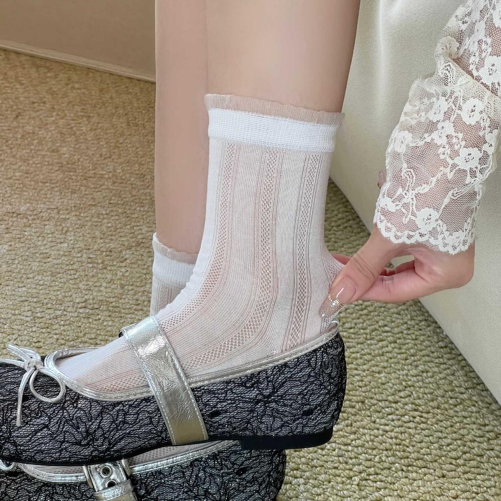 Summer Lightweight Children's Cool-feeling Mulberry Silk Pile Socks with Diamond Patterns, Heart-shaped Inner Tube Socks