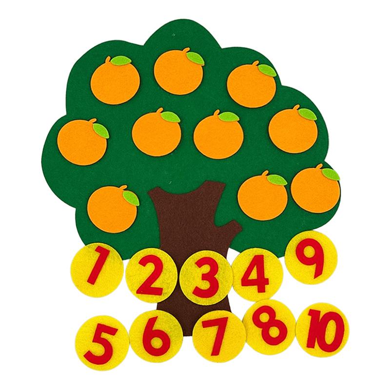 1 Set Fruit Tree Non-woven Digital Teach Puzzle Felt Apple Pear Orange Peach 4 Styles Available Early Intellectual Education ZYF