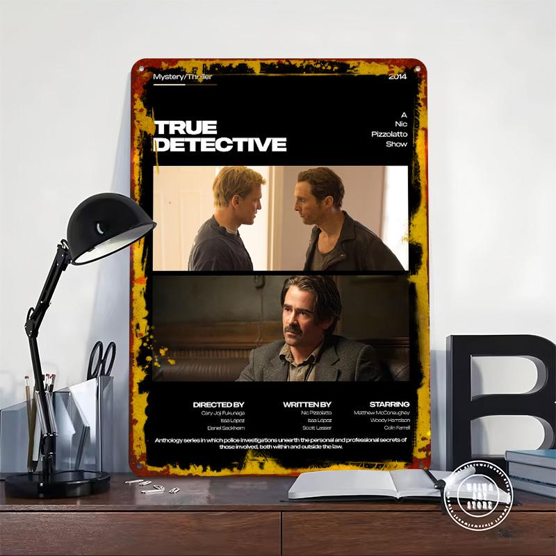 Poster Targhetta in Latta True Detective Arte da Parete Personalizzata Segni Metallici Retrò Vintage per Man Cave Decorazioni per Stanza Decorazione Camera da Letto