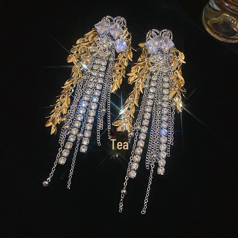 

Серебряные серьги-кисточки с бриллиантовой цепочкой и иглами в виде цветка - легкий роскошный дизайн колосков пшеницы для женщин, нишевый преувеличенный стиль