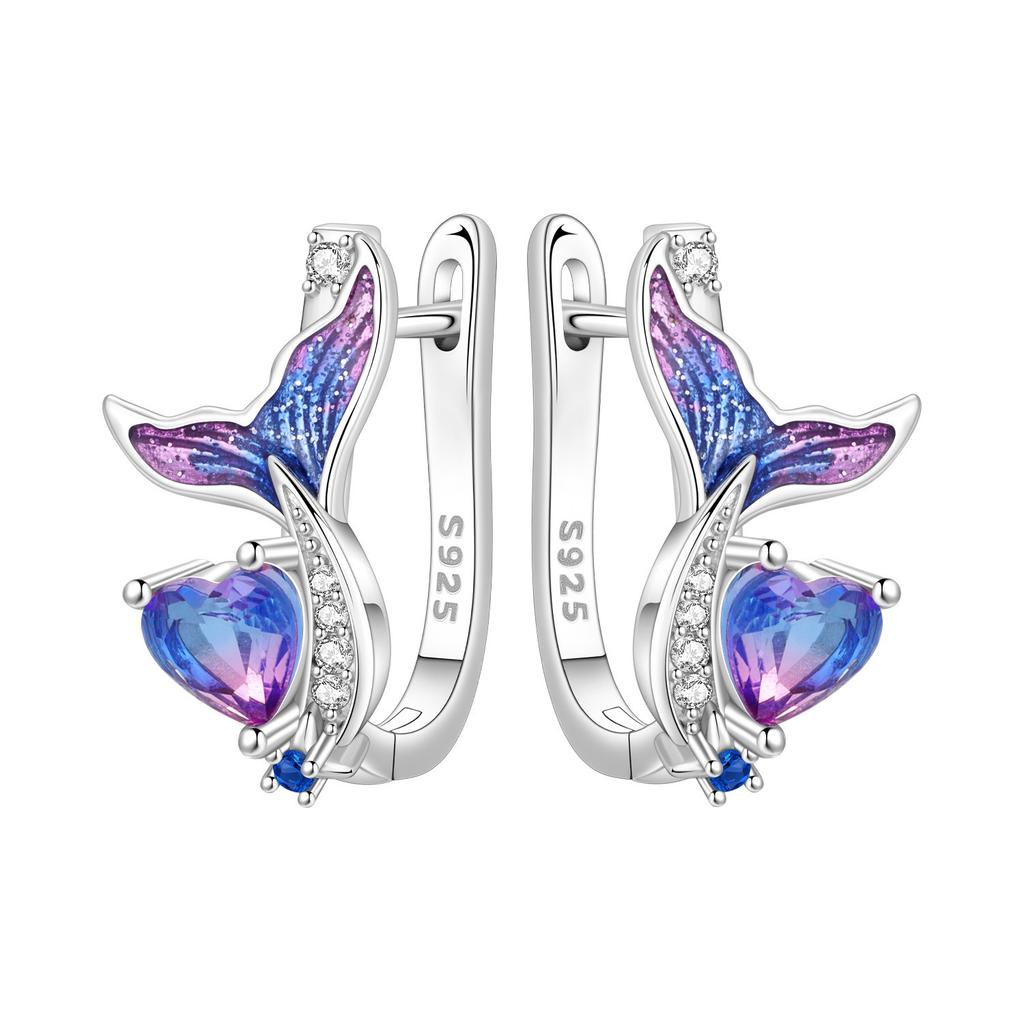 Orstarry 925 Silver Starry Mermaid Tail Hoop Earrings For Women Original Love Jewelry Party Gifts