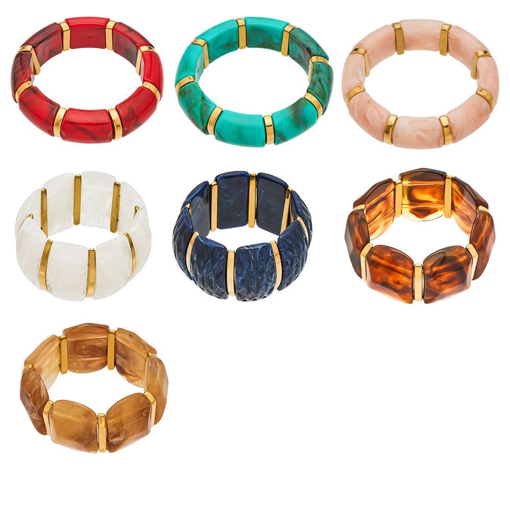 18K Gold-Plated Dopamine Resin Bracelet: European & American Light Luxury Fashion, Versatile Wide Band Elastic Design.