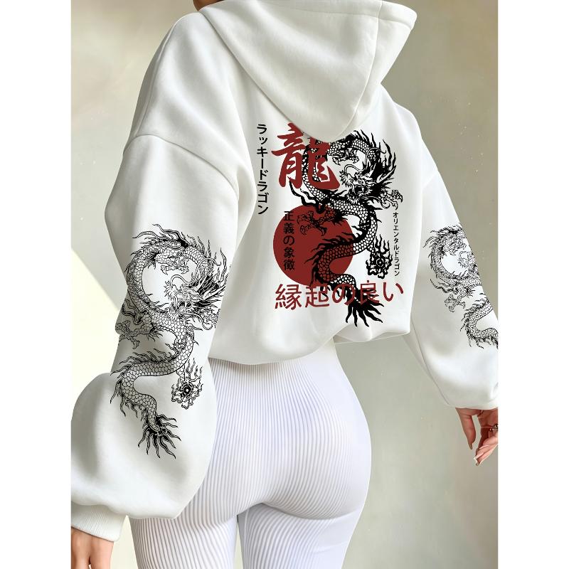 2026 Hot Vintage Oriental Dragon Hoodie Japanese Aesthetic Sleeve Graphic Unisex Harajuku Streetwear Pullover Hooded Sweatshirt Men Women Tops
