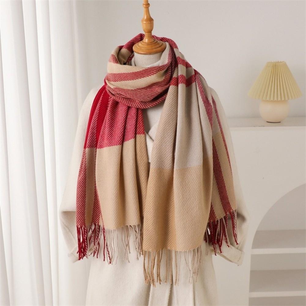 Long Length Checkered Scarf Imitation Wool Texture Wool Texture Scarf Warm Scarf Couples