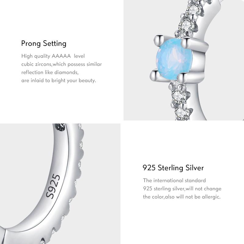 Modian 925 Sterling Silver Shiny Round Blue Opal Ear Buckles Fashion Hoop Earrings For Women Original Design Party Fine Jewelry