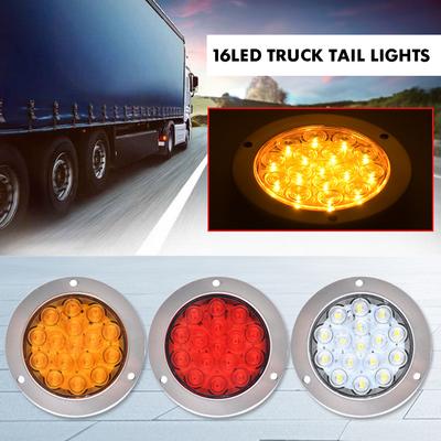 4 Inch 16 LED Round Red LED Tail Lights Amber Turn Signal Lamp Car Stop Brake Turn Tail Light for Jeep Truck Pickup 4x4 12V 24V