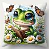 Frog Reading Book Among FlowersSuitable for Sofa Car Bedroom Decorative Cushion Cover Pillow Cover