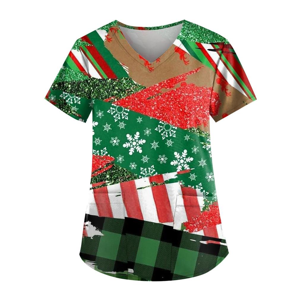 Christmas Women's V-neck Fashion Casual Christmas Printing Top Protective Work Suit