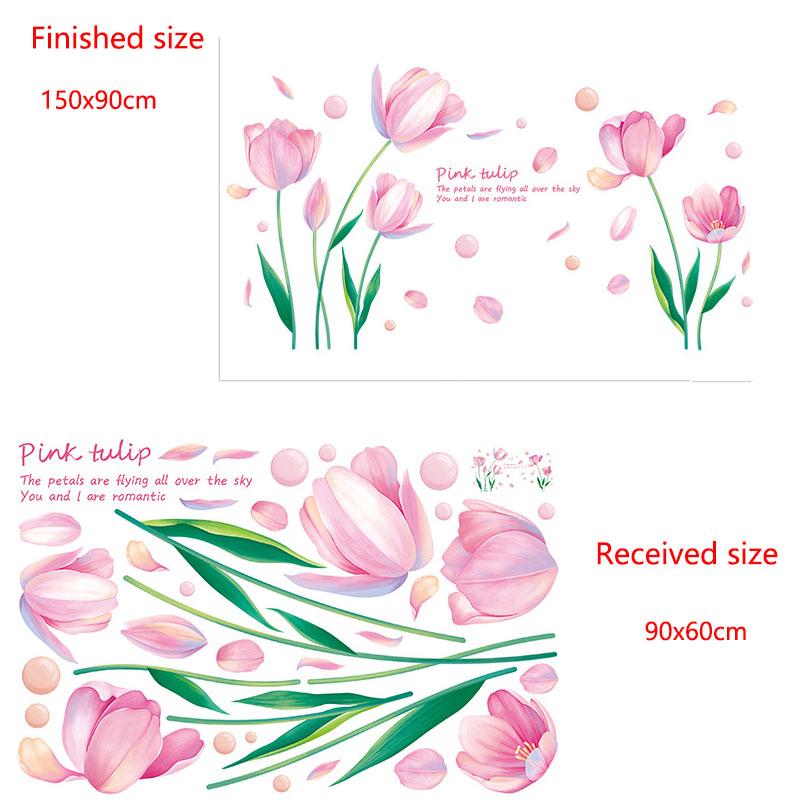 Rosa Tulpen Wandaufkleber, Selbstklebende Blumentapete für Wohnzimmer TV-Hintergrund, Schlafzimmer, Flur, Ladendekoration, Wasserdichtes PVC