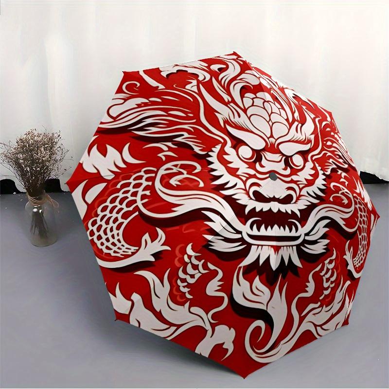 1pc Dragon Pattern Automatic Open/Close Umbrella, Umbrella with Cartoon Design, Portable Compact Umbrella for Men & Women, Good Holiday Gift