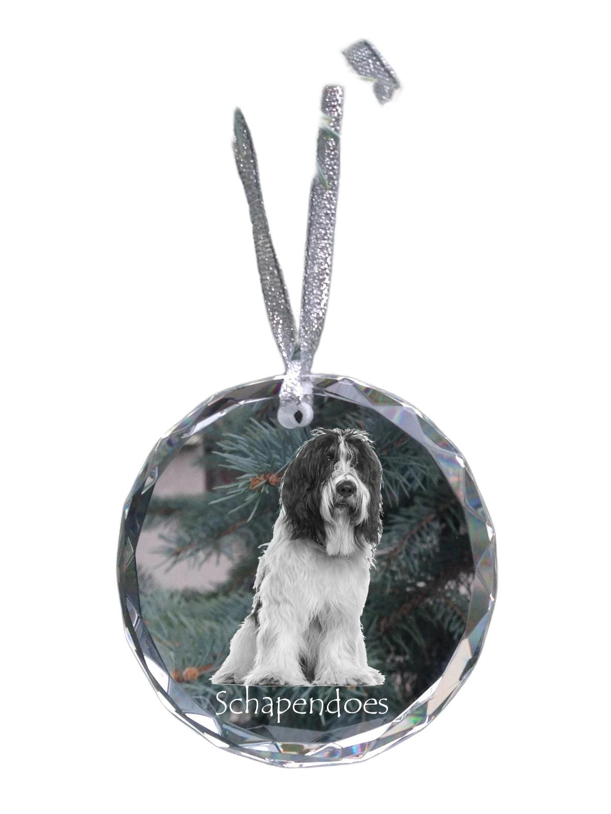 

Schapendoes, Dutch Sheepdog - crystal bauble with a photo, dog photo in crystal, personalized Christmas tree ornament by Art-Dog brand прозорий
