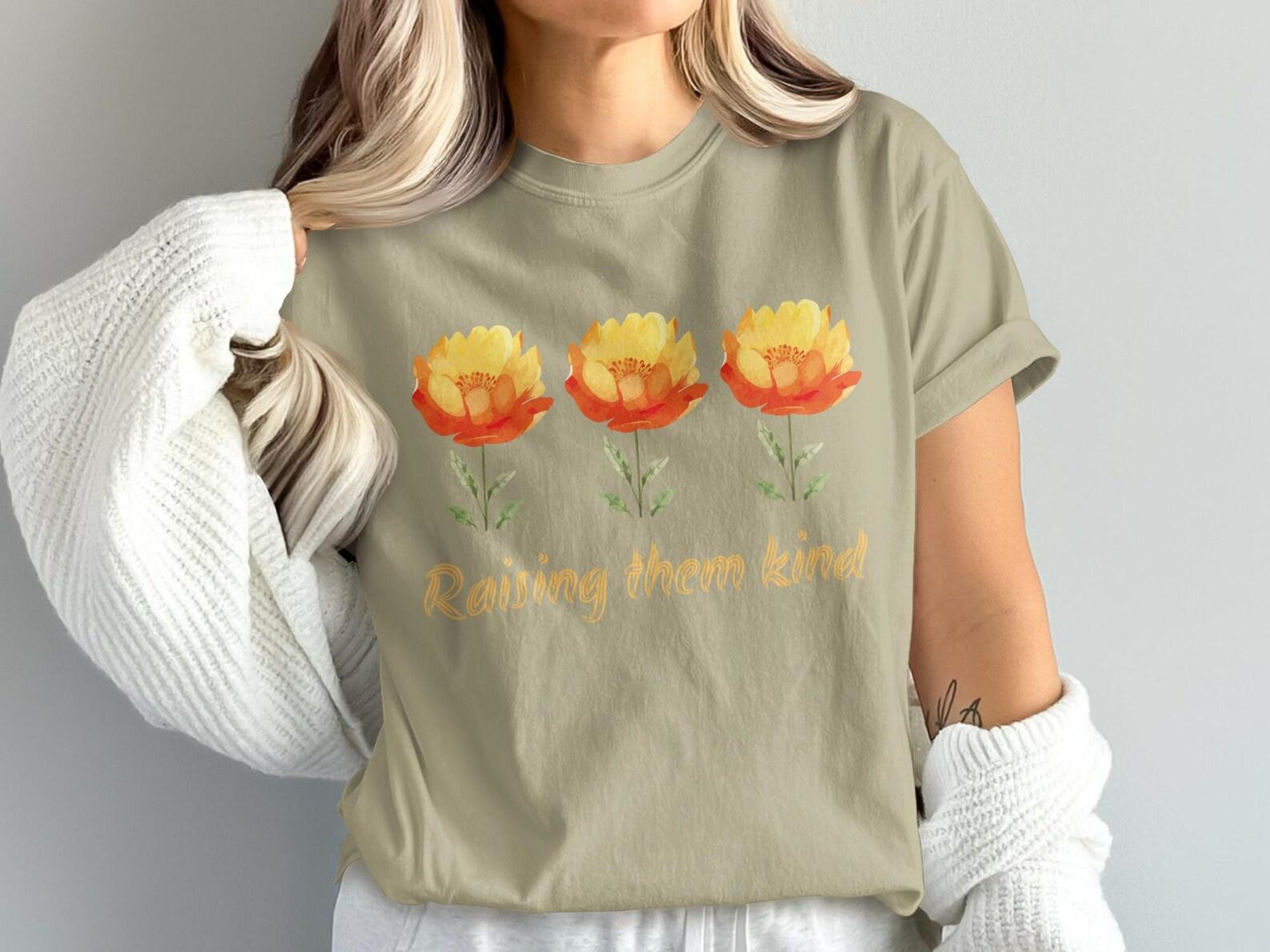 Raising Them Kind T-Shirt, Watercolor Floral Mom Life Tee, Inspirational Kindness Shirt XL