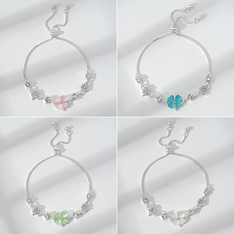 1Pcs Adjustable Chain Four Leaf Clover Bracelet Women Lucky Zircon Opal Jewelry Everyday Gift for Sister