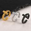 Vnox Stainless Steel Open Cross Ring for Men, Adjustable Jesus Crucifix Faith Band, Black Gold Silver Color Religious Rings NEW
