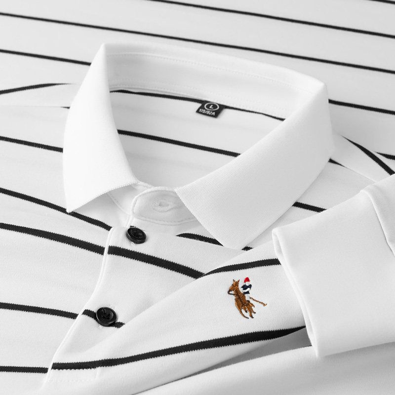 Cabinet 699! All-Cotton Fabric! Export Surplus Branded Polo Shirt, Long-Sleeved, Men's Striped Casual Business Style, Autumn and Winter Model