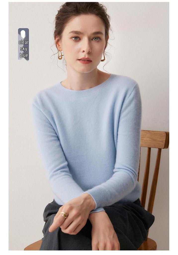 Pull en tricot uni à col rond 100 % cachemire pour femme