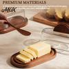 Rectangular Butter Server with Lid Wooden Dish Glass And Knife, Holder for Kitchen Food Storage Container Countertop & Refrigerator, Keeper