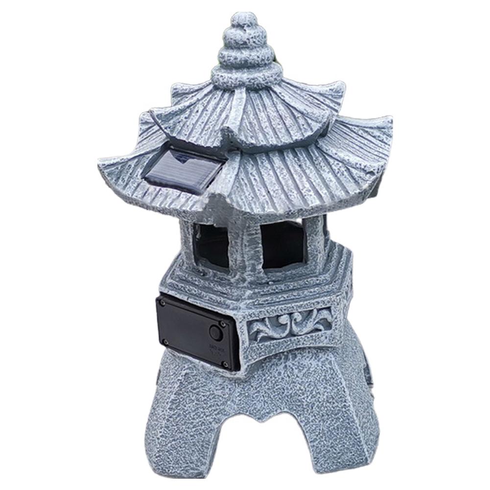 

Solar Powered Zen Landscape Lighting Decor Resin Outdoor Patio Light 600mAh Pagoda Landscape Lamp for Balcony Garden Patio