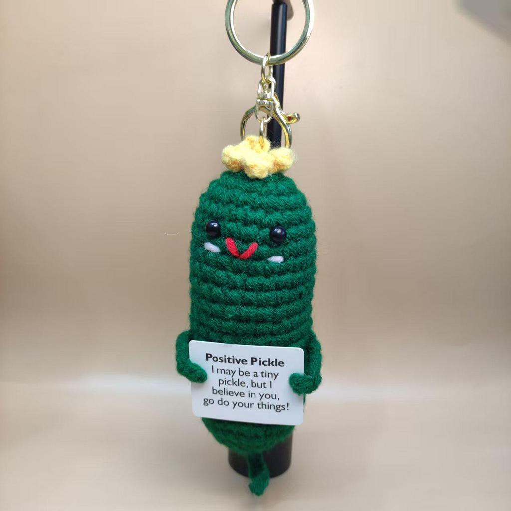 Handmade Crocheted Cucumber Doll Keychain: Emotional Support & Positive Energy Decor Gift