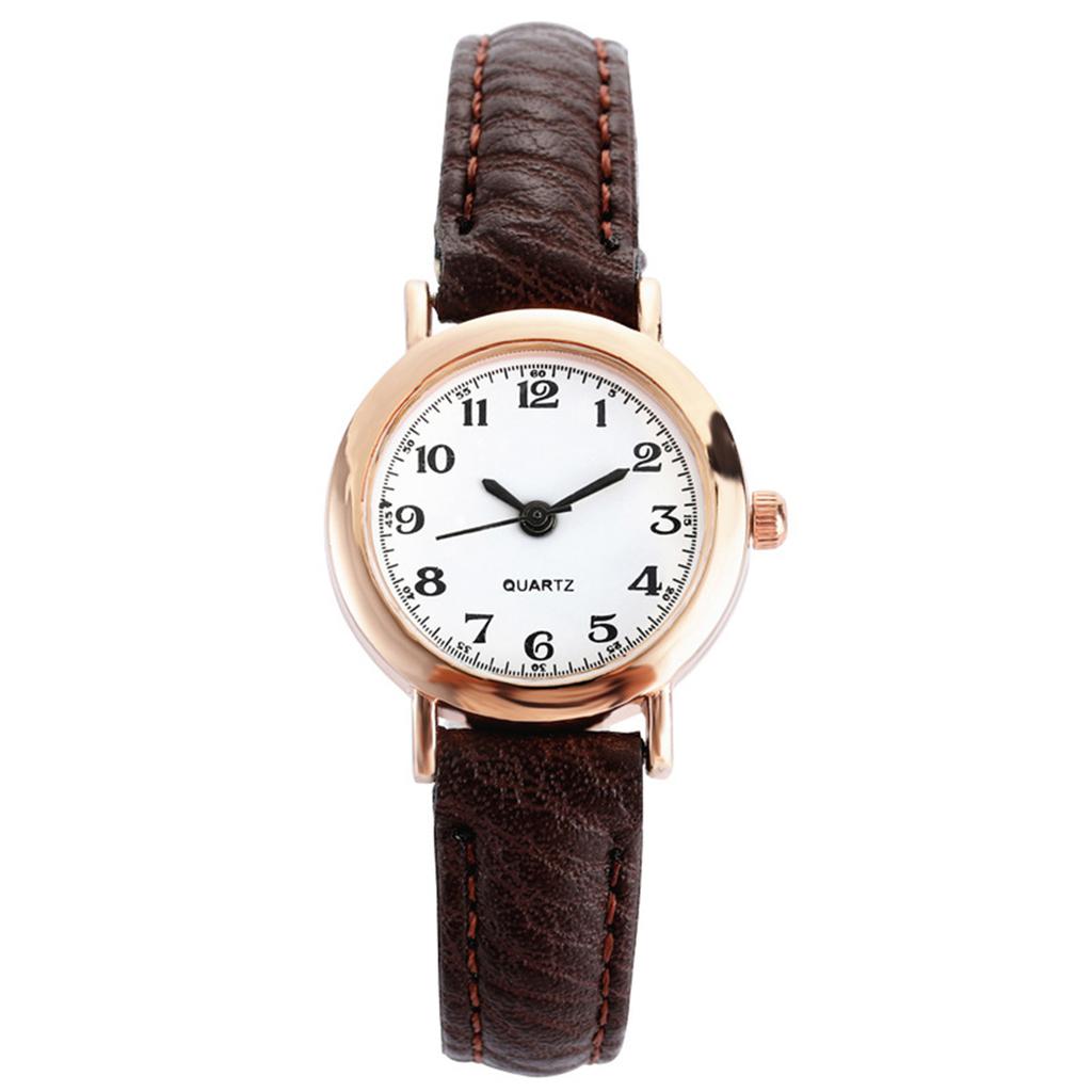 Fashion Minimalist Quartz Retro Watch With PU Leather Strap Round Dial Wrist Watch for Casual Daily Office for Women