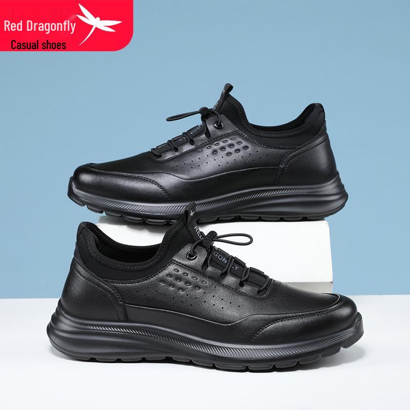 Red Dragonfly Men's Waterproof Leather Sneakers: Autumn Casual, Non-Slip, Soft Sole Travel Shoes