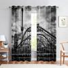 Stadtgebäude 3D-gedruckte Vorhänge Straßenansicht Flussblick Schwarzweiß Handgemalt Industriestil Wohnzimmer Vorhänge 2 Stück