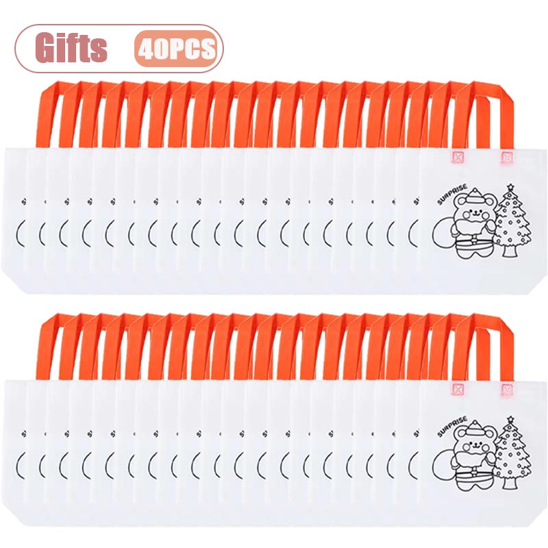 10-40PCS Kids Christmas Diy Painting Tote Bag Cartoon Coloring Reusable Craft Gift Bag Holiday Party Supplies Home Decoration