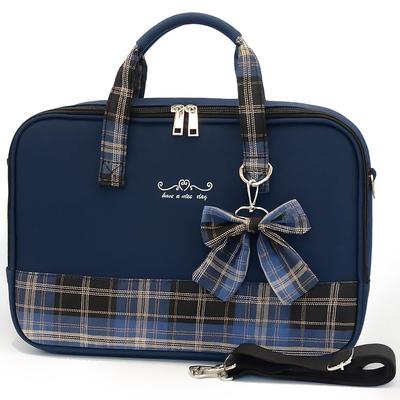 ANJOU Calligraphy Set for Girls School Cute Blue Check Ribbon Design with Breathable Writing and Calligraphy Paper File (Elementary Students) - Bag,