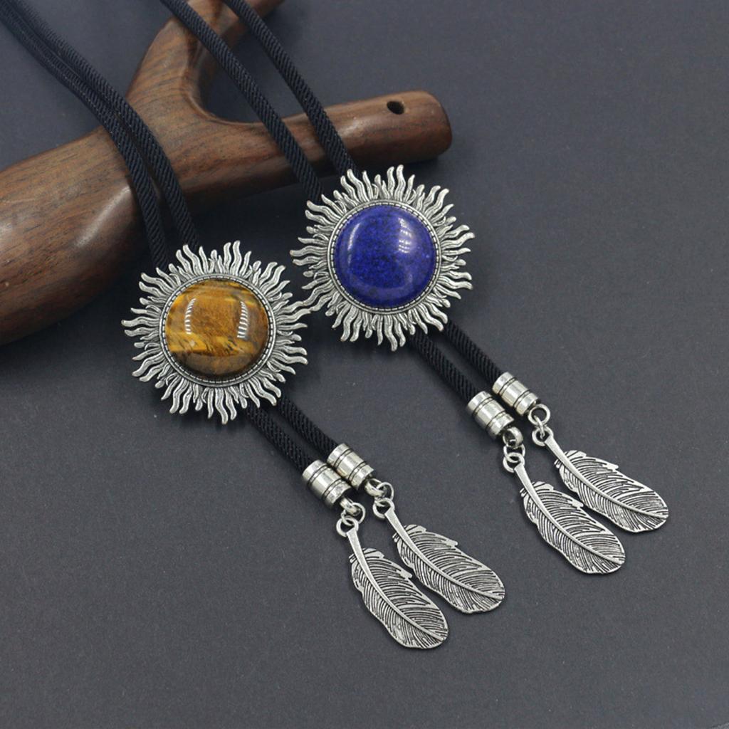 Elegant Bolo Tie with Stone Pendant Carved Necktie Western Necklace Cool Bolo Tie Western Cowboy Costume