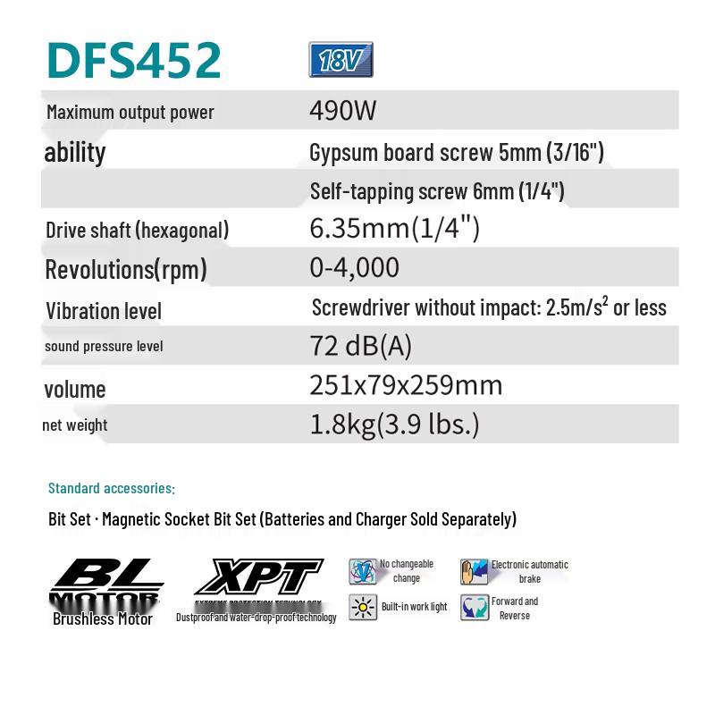 Makita DFS452 Cordless Screwdriver CN plug (adapter included)
