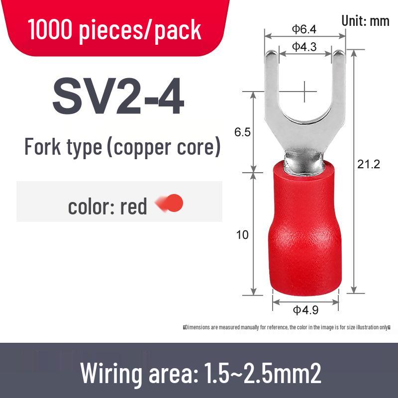Zongyi SV2-4 U-Shaped European Pre-insulated Copper Terminal (1.5-2.5 Mm²)