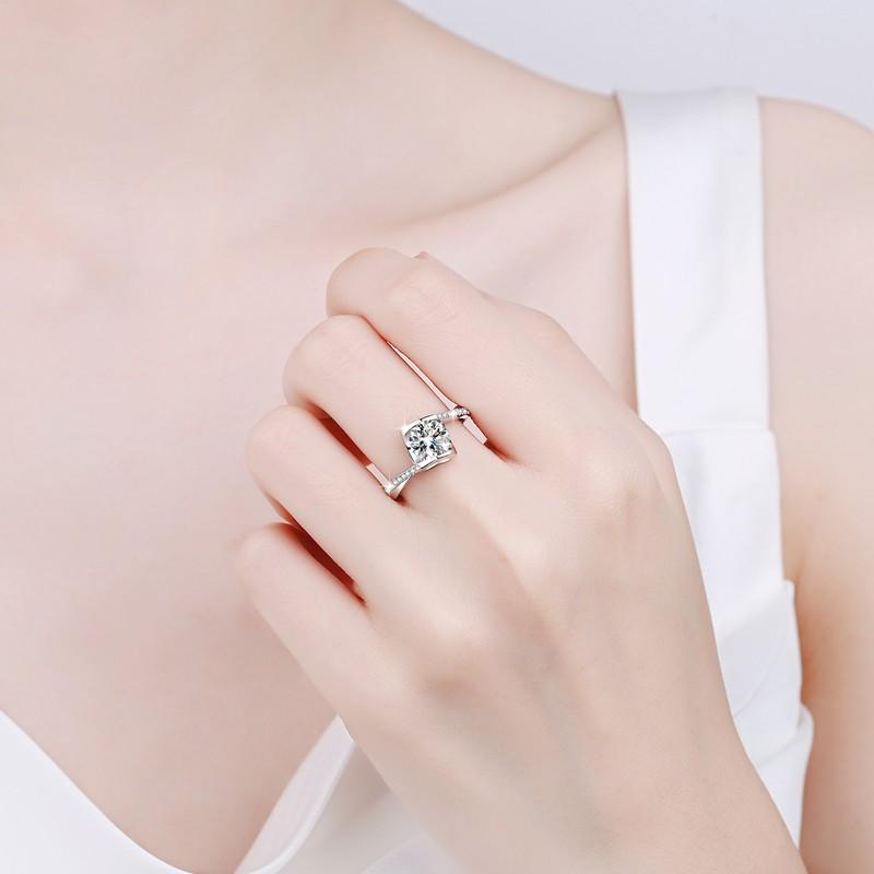 D Color 2ct Moissanite Women's Ring Sterling Silver Pt950 Platinum Angel Kiss Ring Engagement Diamond Ring Wedding Ring Gift for Girlfriend