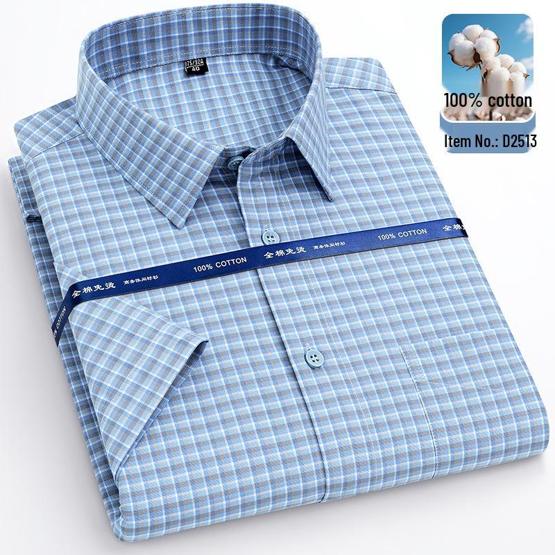 Men's Plus Size Short Sleeve Plaid Oxford Cotton Shirt