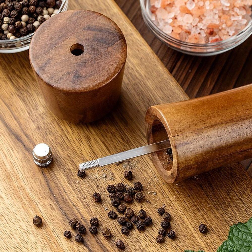 Refillable Natural Wooden Manual Sea Salt Jar Salt and Pepper Mill Spice Grinder Kitchen Tool