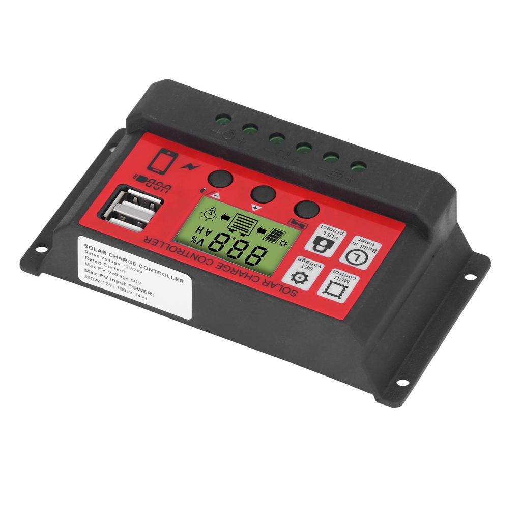 Solar Charge Controller Adjustable Solar Panel Battery Intelligent Regulator with LCD Display 12V