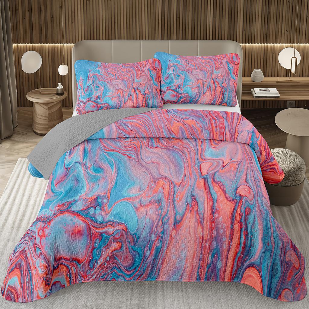 Marble Bedspread Set Soft Lightweight Stone Print Coverlet Bed Spreads, Farmhouse Modern Thin Quilted Bedding Sets for Women Men