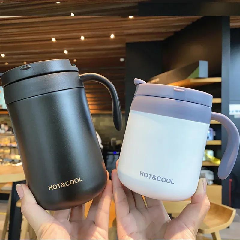 1pc 350ml/500ml Stainless Steel Coffee Thermos Mug Cold and Hot Thermal Water Bottle with Handgrip Office Vacuum Flask Tea Cup