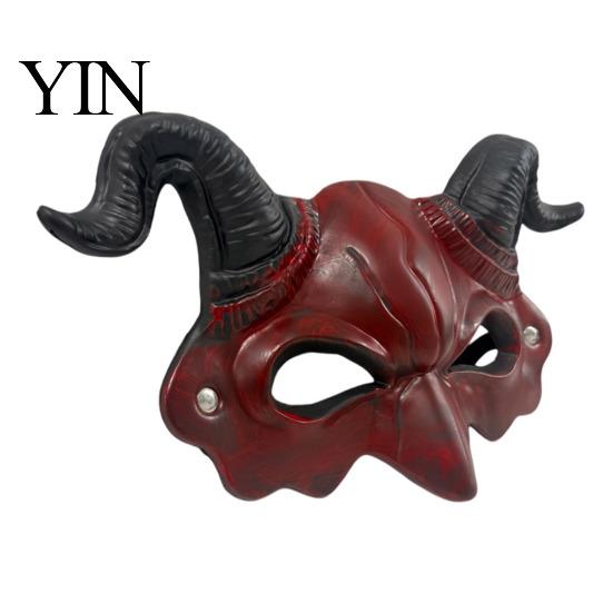 Maschera con Corna Rosse e Nere, Maschera Demone, Accessorio Cosplay Testa di Diavolo per Halloween, Mascherata Stile Vintage Accessorio Costume Horror per Feste, Scherzo di Carnevale