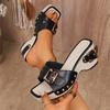 Fashion 35-43large-size Women's Slope Heel Thick-soled Slippers Women Metal Buckle One-word Beach Cool Slippers Designer Sandal Slippers
