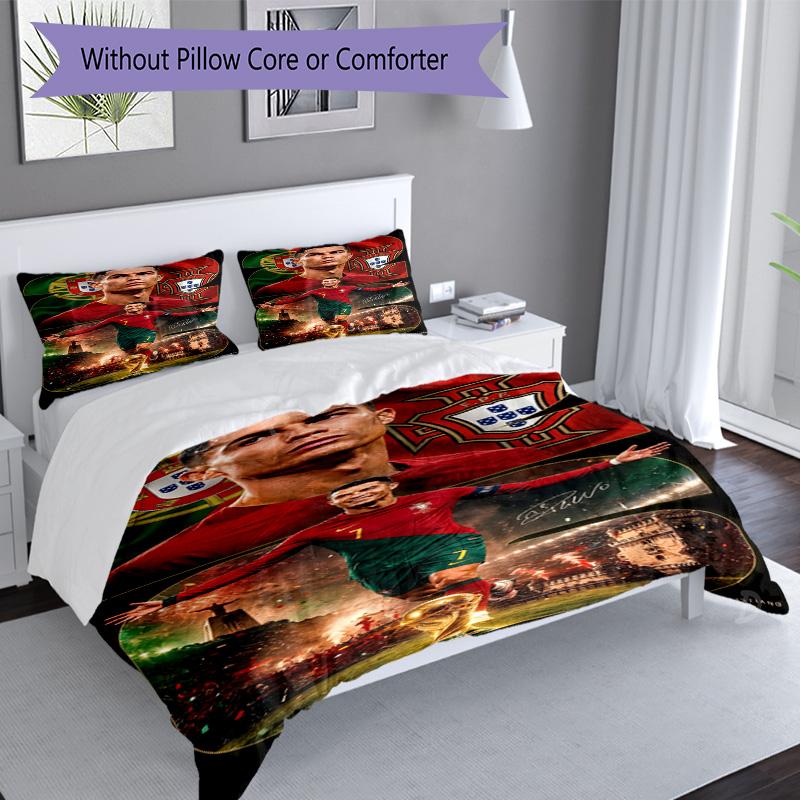 Ronaldo's Portugal's Cristiano Ronaldo Wins World Cup Bedding Set, Breathable Duvet Cover with Pillowcases, Soft Bed Linen for Bedroom Home Decoration